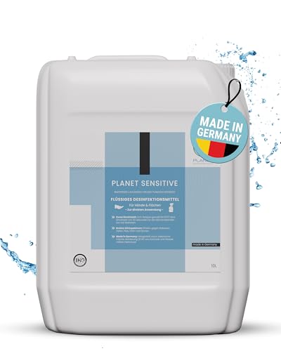 Planet Sensitive® - 10L alkoholfreies Desinfektionsmittel für Hände, Flächen & Haut - Gegen Bakterien, Viren, Sporen, Pilze, Hefen, Schimmel und Gerüche | Kanister (Halal & Koscher)