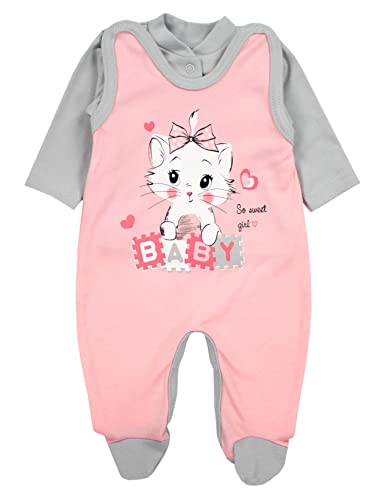 TupTam Baby Mädchen Jungen Strampler mit Langarmshirt Aufdruck Spruch 2 teilig, Farbe: Katze Aprikose/Grau, Größe: 56