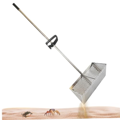 BEAHING Sandrake, Sandflohrake, Edelstahl -Strand -Sifter mit 15, 8 -Zoll -Hai -Zahnweitkorb, Abnehmbarer Langer Griff für Strand
