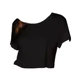 Damen-Rundhals-Kurzarm-Oberteile LäSsige Lockere Passform Kurzarm-Crop-Top Grundlegende Feste Sommer-T-Shirt-Bluse (M,Schwarz)