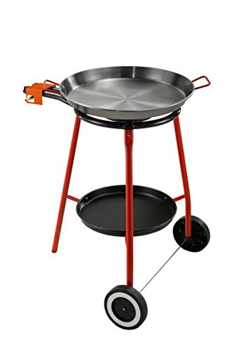Kit für Paella, Komplett-Set ;r ;che im Freien, besonders geeignet ;r die Zubereitung . Das Kit enthält: Gaskocher mit Gasversorgung (LPG) mit Zwei Brennern (unabhängig), Fuß aus Stahl lackiert mit drei ßen, Pfanne aus Eisen