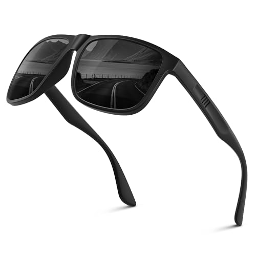 Wrimen Sonnenbrille Herren-Damen-Polarisiert-UV400 Blend Schutz-Mode-Retro-Unisex-Ultraleicht-Sonnenbrillen-Klassisch Rechteckig-Outdoor Sport Brille für Fahren Reise Angeln Schwarz