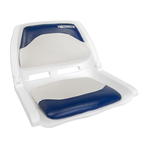 Waterside Captain Deluxe Allwetter Bootssitz mit Polster - Klappbarer, Ergonomischer Boat Seat für Langlebigen Komfort (weiß/blau)