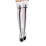 Gothic Cross Oberschenkel hoher Strumpf sexy Schwarze Nonne Erwachsene Frauen Halloween Kostüm Cosplay Kostüm Halloween Strümpfe (Einheitsgröße 8-10) Halloween-Strümpfe