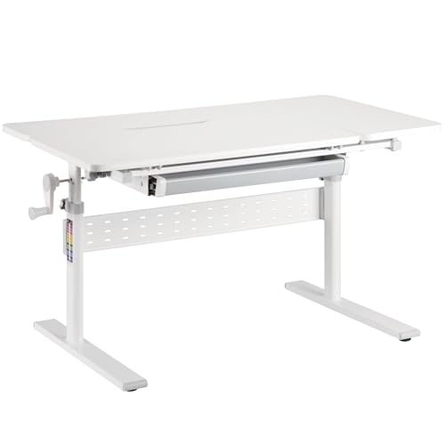 Toboli Kinderschreibtisch verstellbar 100 x 60 cm, mitwachsender Schreibtisch für Kinder neigungs-/höhenverstellbar mit Schublade