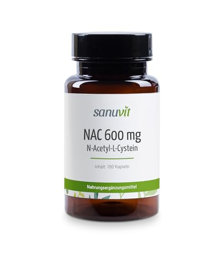 Sanuvit® - NAC | 180 Kapseln | Hochdosiert | N-Acetyl-L-Cystein | Hohe Bioverfügbarkeit und Verträglichkeit | Vegan | Hergestellt in Österreich (180 Stück, 600 mg)