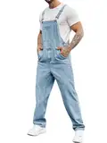 Runcati Herren Denim Latzhose Jeans Arbeitshose Sommer Streetwear Jeanshose Casual Verstellbare Träger Jumpsuit Blau, L