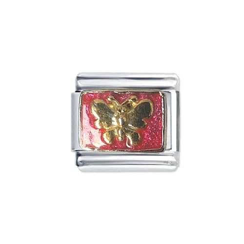 Quiges 9mm Italian Style Charm Modul Edelstahl Goldschmetterling für Italienische Armbänder