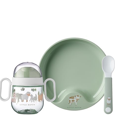 Mepal – Baby 3er Geschirrset Mio – Inklusive auslaufsicherem Trinkbecher, Lernteller & Lernlöffel – Spülmaschinengeeignet & BPA frei – 3er Set – Little Farm