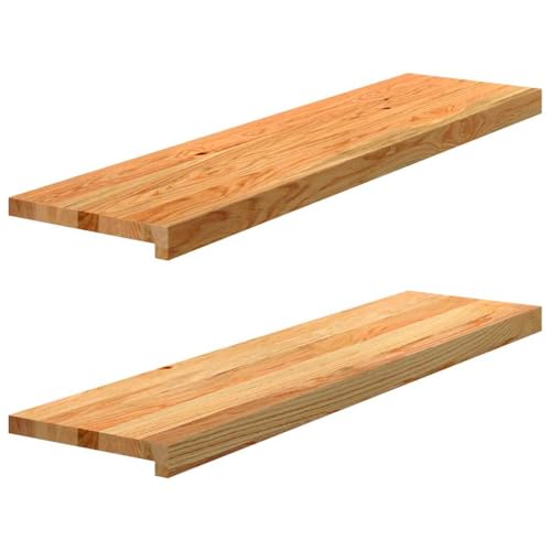 vidaXL Treppenstufen 2 STK. Hellbraun 100x30x2 cm Massivholz Eiche, Treppenstufe für Holztreppen, Treppenstufe Holz, Fenstersims, Treppenstufe Eiche