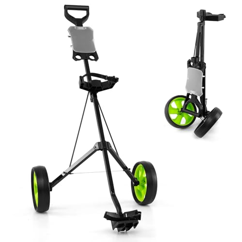 GYMAX Golftrolley faltbar, Golfwagen 2 Rad mit Anzeigetafel, Golf Push Cart mit verstellbarem Gurt (Grün)