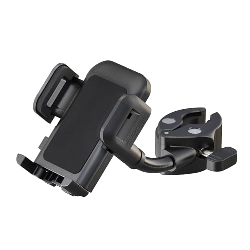 K&M 19761 Smartphone-Halter Schwarz, Kunststoff - 360° Drehung, flexible Klemmbacken für 4,5 9 cm - für flache Geräte