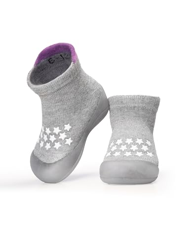 Occulto Baby Krabbelschuhe (Modell: Noah), Sockenschuhe Mädchen & Jungen Grau 12-18 Monate