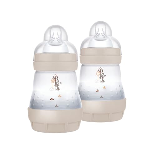 MAM Easy Start Anti-Kolik-Fläschchen, 2er Set Babyflasche für Babys von 0-2 Monaten, 160 ml, Sauger Fluss 1 für 0+ Monate, aus SkinSoft Silikon, bio-kreisförmig, neutral