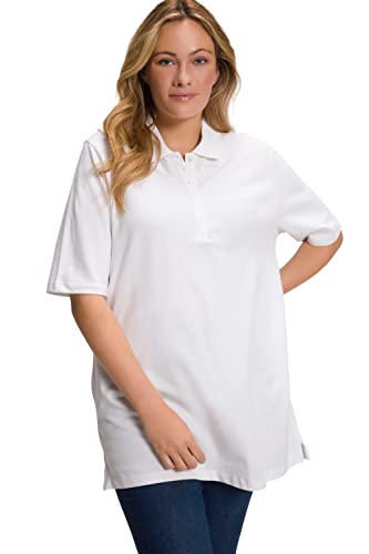 Ulla Popken Damen Basic Poloshirt Langarmshirt, Schneeweiß, 50-52 EU