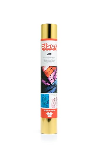 Siser Metal Gold, 30cm x 0,5mt, Wärmeübertragbare Metallic-Vinylfolie zur individuellen Gestaltung von Stoffen, Kleidung und Accessoires, Bastelartikel, leicht zu schneiden