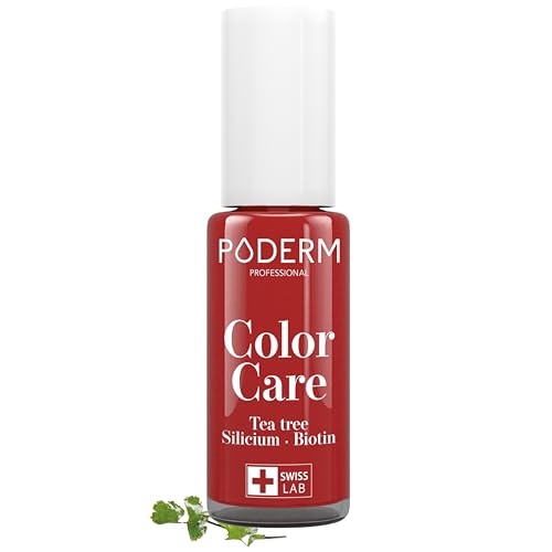 PODERM - TEEBAUM-NAGELLACK COLOR CARE Allurarot - verbessert das Aussehen für die gelbe oder brüchige Nägel - 2 IN 1 PFLEGE - Hergestellt in der Schweiz