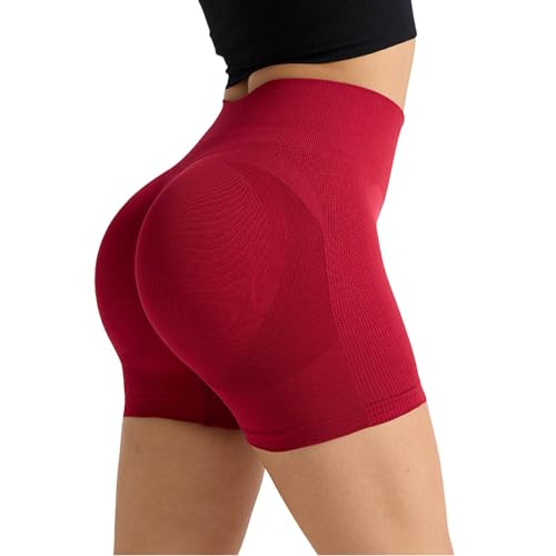 Mädchen Kurze Hose mit hoher Taille für Training, Laufen, Fitnessstudio, sportlich, dehnbar, atmungsaktiv, bequem, Activewear, Freizeitshorts Frivol Damen(Wein,S)