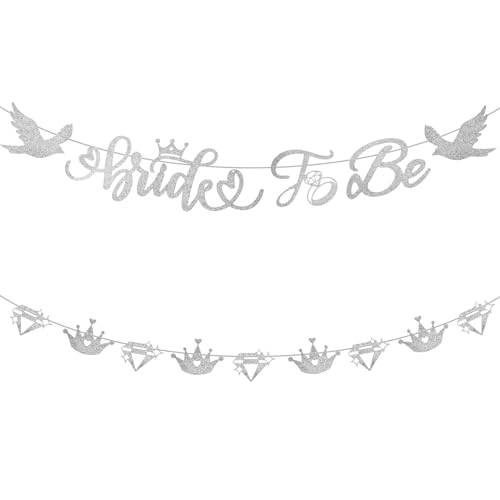 2stk Bride to Be Banner, Hochzeitslocation Deko Glitzer Brautschild Brautparty Dekorationen für Junggesellinnenabschied Brautparty Hochzeit Verlobungsfeier Dekorationen (Silber)