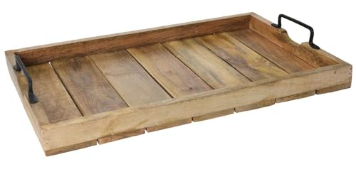 Tablett Dekotablett Holz Mango braun Holztablett Deko Kerzentablett Dekoration (57 x 39 cm)