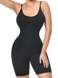 GOLD CARP Shapewear Damen Figurformender Formende Bodys Bauchweg Voll Body Shaper Shaping mit Bein Shorts Bodysuit Taillenformer Unterwäsche Verstellbarer Schultergurt 1 Stück-Schwarz S