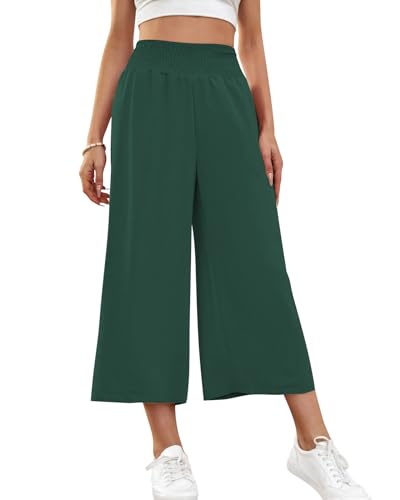 HMIYA Damen 3/4 Culotte Hose Leichte Weites Bein Sommerhose,Grün,XL