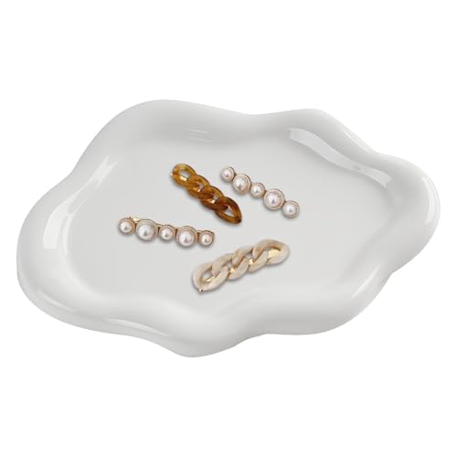 RoadLoo Schmuckschale, Dekorative Keramik Schmucktablett Schmuckablage Schminktisch Deko Wolke Kleiner Schmuckteller Frauen für Ringe Ohrringe Halsketten Armbänder Parfüm für Kosmetik Geschenke