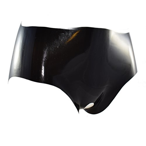 Rubberfashion Latex Slip Schritt offen - Rubber Hose Latexslip mit Loch - Latex Dessous Pants für Damen und Herren Schwarz 0.4mm L