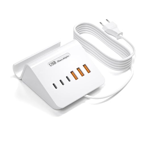 POANES Ladegerät Mehrfach Ladestation Mehrere Geräte 3A3C Netzteil 6 Port für iPhone 11/12/13 Pro Max XS Max XR X 8 7 6 Plus, Samsung Galaxy S21 S9 S8 Plus, LG, Huawei etc (Weiß 25W)