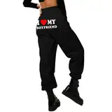 I Love My Boyfriend Jogginghose für Frauen lustiger Brief 3D-gedruckte Jogginghose Hip Hop lässige Jogginghose mit Kordelzug