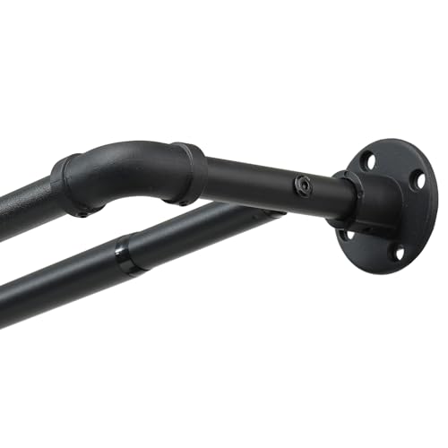 78-348cm Industrielle doppelte Vorhangstange für Fenster, 25mm Durchmesser Heavy Duty Wrap Around Dual Vorhangstange, verstellbare schwarze Fensterstangen Teleskop für Wohnzimmer, Glasschiebetür