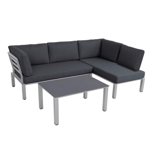 elGiga Der Megastore im Internet! MWH Lounge-Set Widoo mit Tisch - Silber - wetterfestes Gartenmöbelset aus Aluminium - inkl. gemütlichen Kissen