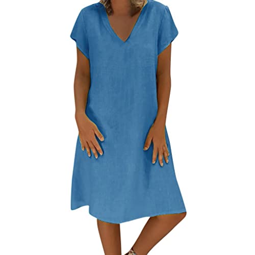 Damen-Sommerkleid, feminines Vestido-T-Shirt, Baumwolle, lässig, Übergröße, langes Freizeitkleid, blau, XXL