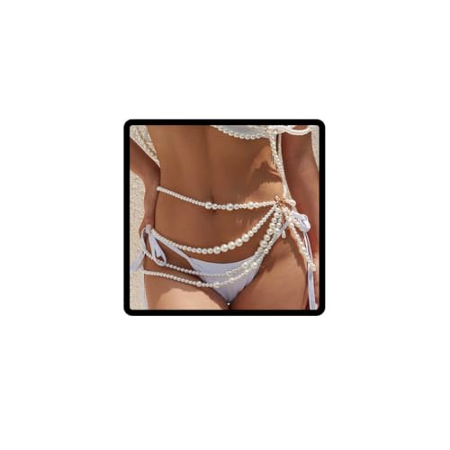 Danshinbow Perlenkette, goldfarben, Bauchkette, Körperkette, Strand-Taillenschmuck, verstellbares Zubehör für Damen und Mädchen, Einheitsgröße, Perle, Kein Edelstein