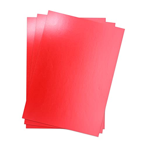 Metallic Papier DIN A4 21,0 x 29,7 cm - Rot Metallic - 15 Stück - glänzendes Bastelpapier 90 g/m² - Rückseite Weiß - Für Einladungen, Hochzeiten