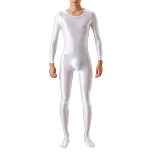 DUHENWU Herren Öl Ganzkörperanzug Langarm Ganzkörper Stretch Overall Einfarbig Glänzende Jumpsuit Leggings Sportanzug Slim Fit Unterhemd Wetlook Body Bodysuit Overall Erotik Schlafanzug