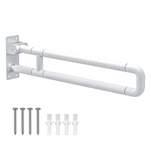 Ovshnrr 75cm WC Haltegriff, Wandstützgriff Klappbar wc Aufstehhilfe toilette 300~350 Kg, Rutschfest für Badezimmer Und Toilette, Haltegriffe für Senioren, Behinderten (white, 75cm)