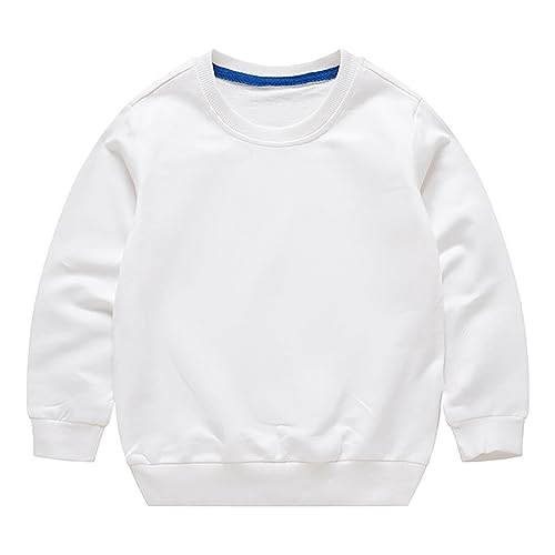 Einfarbiges Langarm-Pullover mit Rundhalsausschnitt für Neugeborene, und Mädchen Hoodie Junge 92 (White, 12-18 Months)