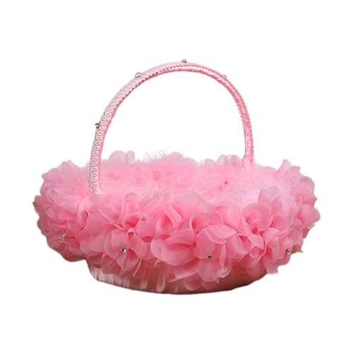 Fonowx Blumenmädchenkorb, Hochzeitskorb, Satin-Blumenkorb, Hochzeitsblumenkorb für Jubiläumsfestivals, Partybedarfsgeschäfte, ROSA