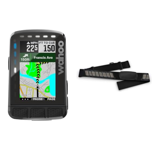 Wahoo ELEMNT ROAM V2 GPS-Fahrradcomputer, Schwarz & Garmin HRM-DUAL – Brustgurt zur Aufzeichnung von Herzfrequenzwerten, ANT+ & Bluetooth Technologie