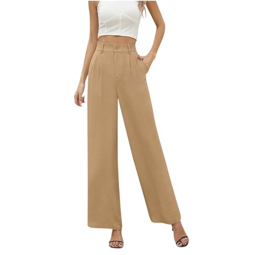 KBOPLEMQ Weite Hose Damen Lose Gerade Palazzo Hose Hohe Taille Elegante Leinenhose Leichte Sommerhose Bequeme Yogahose Musselin Hose Lang Hose Sommer Business Festlich Anzughose mit Kordelzug