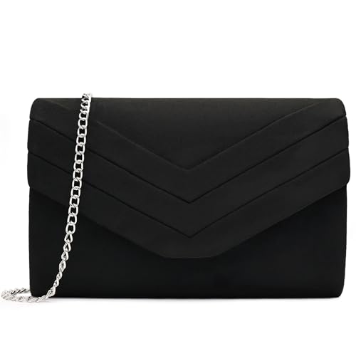 Milisente Damen Clutch, Samt Abendtasche Hochzeit Tasche Clutch Bag Elegante Umschlag Crossbody Schultertasche klein Umhängetasche (Schwarz)