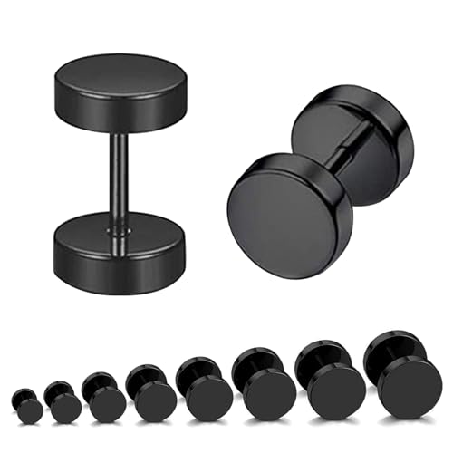 SYEYCW 8 Paar Ohrstecker Schwarz, Männer Edelstahl Hypoallergen Schwarze Ohrringe, 3mm-10mm Tunnel Piercing Herrenohrringe Set, Kreis Ohrstecker Fake Plug Tunnel Ohrringe, für Männer und Frauen