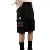 Unisex Anime Darling in The FRANXX Kurze Hose 002 Overalls Lose Freizeit Jogginghose Zero Two Shorts mit Zwei Seitentaschen