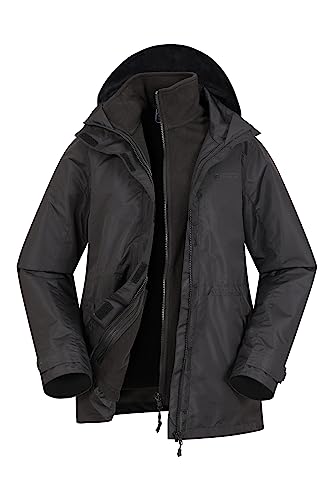 Mountain Warehouse Fell 3-in-1 Damen-Jacke - atmungsaktive, lange, wasserdichte, warm gefütterte Winterjacke für Damen mit Kapuze für Outdoor-Aktivitäten, Fleecejacke Schwarz Damengröße EU 50