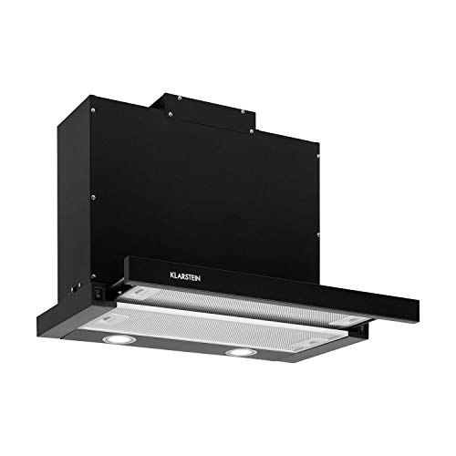 Klarstein Mariana - Flachschirmhaube, EEK C, Umluft & Abluft, LED-Beleuchtung, Drucktasten, Unterbau-Dunstabzugshaube, 500 m³/h, 60 cm, schwarz