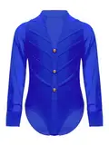 MSemis Latein Hemdbody für Jungen Kinder Strass Langarm Tanzanzug v Hals Trikot Leotard Einteiliger Salsa Samba Tanzkleidung Blau 110-116