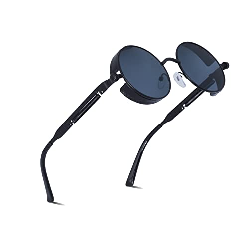 besbomig Sonnenbrille Damen Herren - Retro Rund Steampunk Brille UV400 Schutz Polarisiert Hippie Festliche Partybrille Fasching Brillen Rave Outdoor Aktivitäten Modeaccessoire