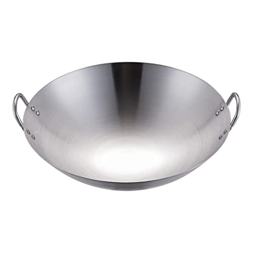 UPKOCH Wok aus schwerem Edelstahl, 28 cm, 28 cm, traditioneller Wok aus Stahl mit Doppelgriff (runder Boden)