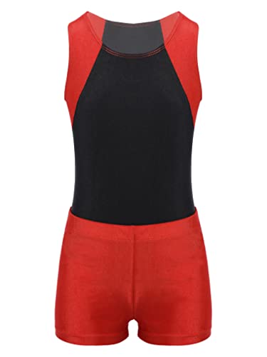 Nyeemya Jungen Turnanzug Ballettanzug Turntrikot Ballett Tanzbody Ärmellose Gymnastikbody + Shorts Wettkampf Tanzbekleidung Rot 134-140